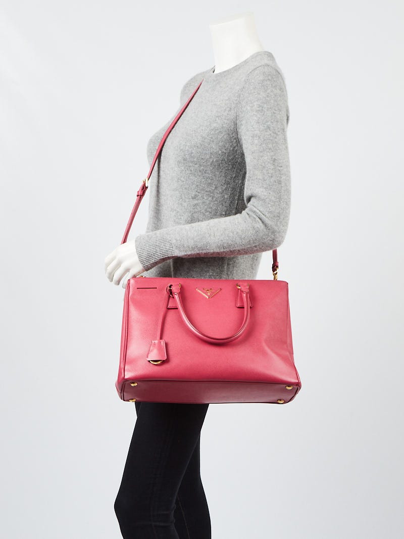 Prada Dark Pink Saffiano Leather Medium Double Zip Tote Bag Prada Dark Pink Saffiano Leather Medium Double Zip Tote Bag