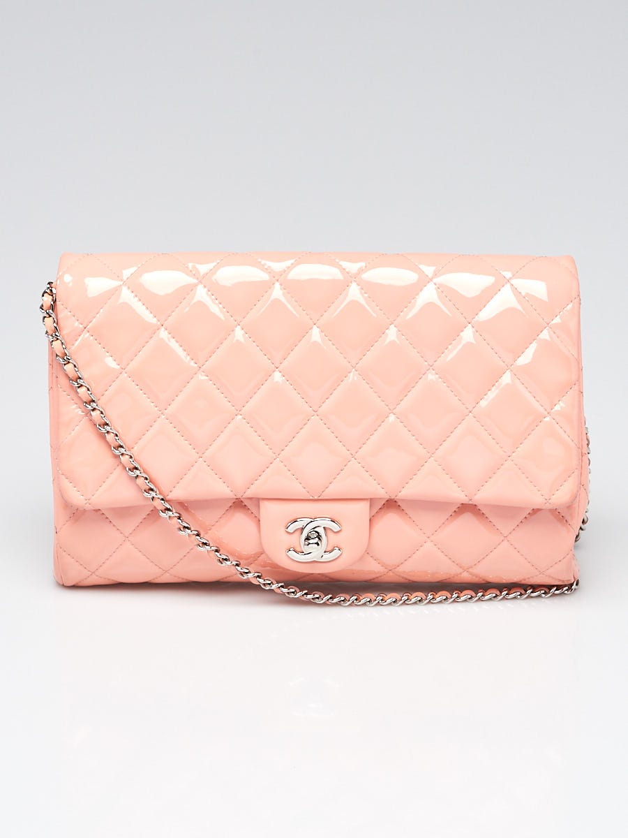 Chanel Light Pink Quilted Patent Leather Chain Clutch Flap Bag - Yoogi's  Closet