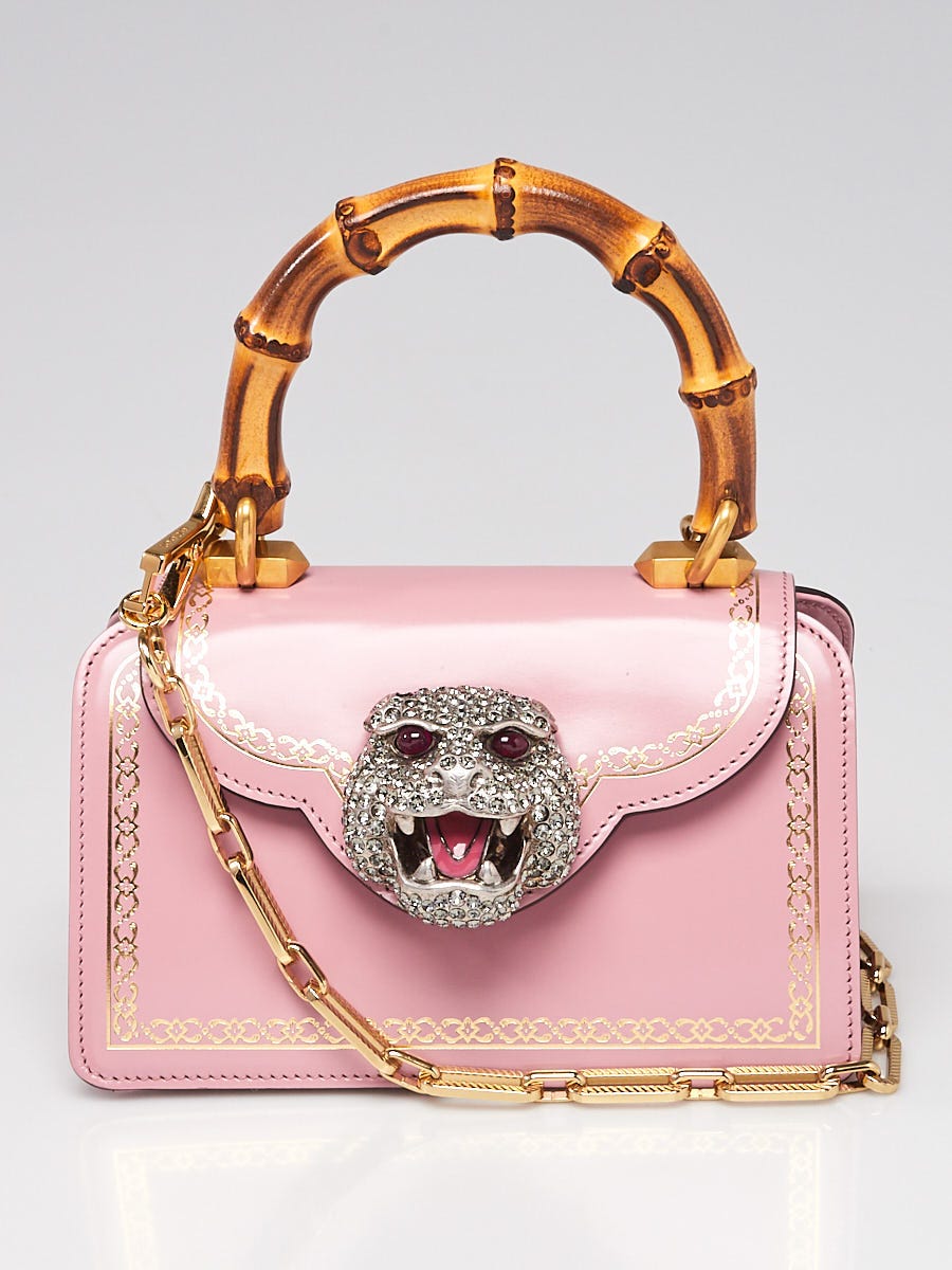 Gucci Thiara Bamboo Handle Crocodile Leather Bag in Pink