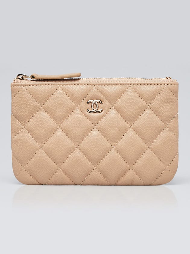 Chanel Beige Quilted Caviar Leather Small O-Case Zip Pouch