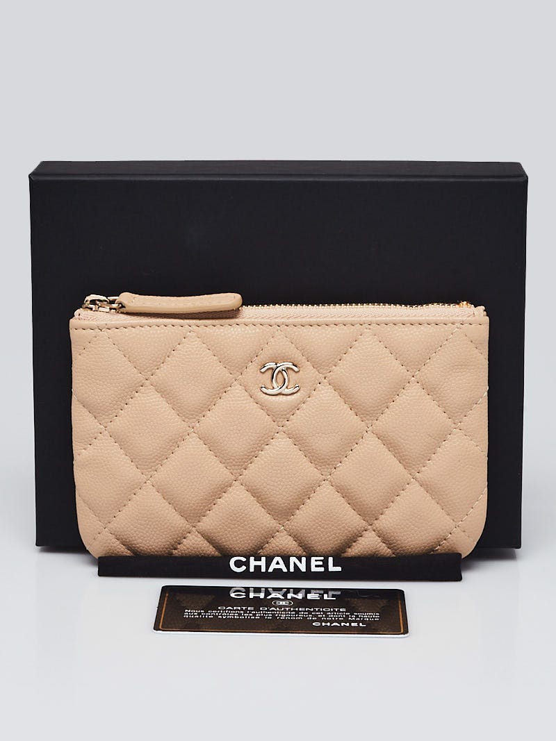 CHANEL Caviar Quilted Small Cosmetic Case Beige 1273703