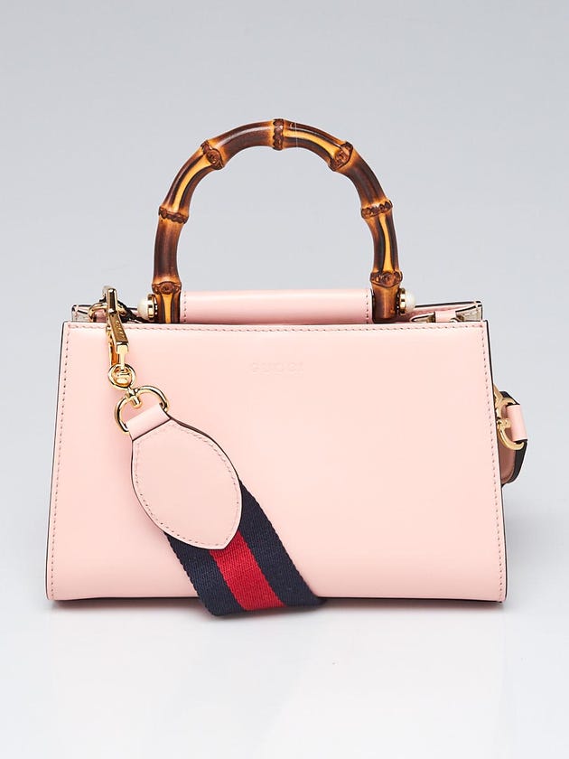 Gucci Pink/White Smooth Leather Bamboo Top Handle Mini Nymphaea Bag