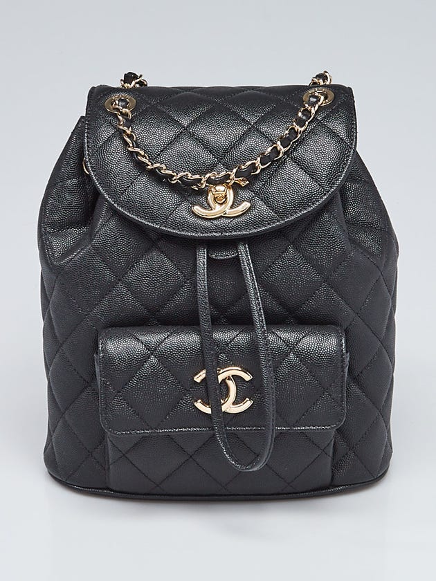 Chanel Black Quilted Caviar Leather Backpack Bag
