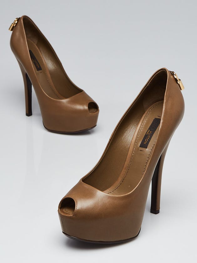 Louis Vuitton Brown Leather Oh Really! Peep Toe Platform Pumps Size 4.5/35
