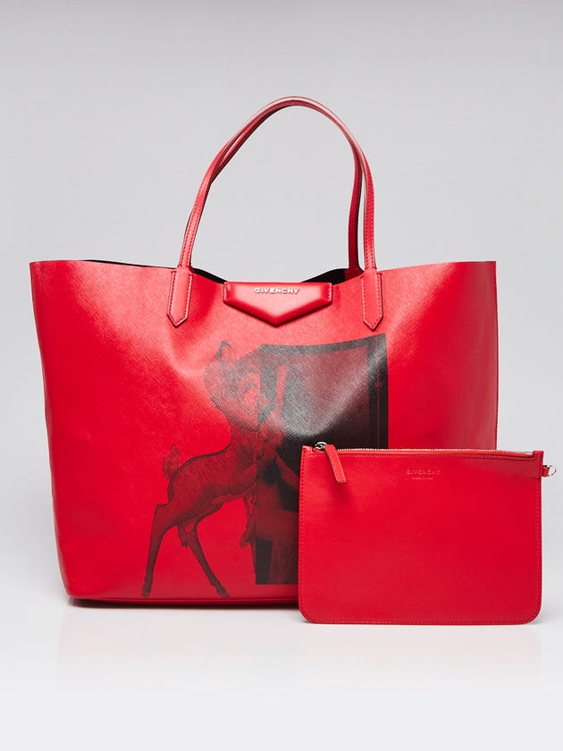 Givenchy Red Textured Coated Canvas Bambi Antigona Large Tote Bag