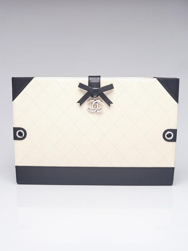 Chanel Dark White Caviar Leather Bowtie Drawing Portfolio Clutch Bag