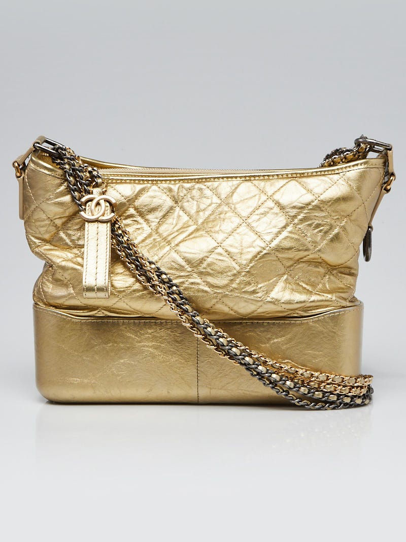Chanel Gold Quilted Leather Gabrielle Medium Hobo Bag - Yoogi's Closet