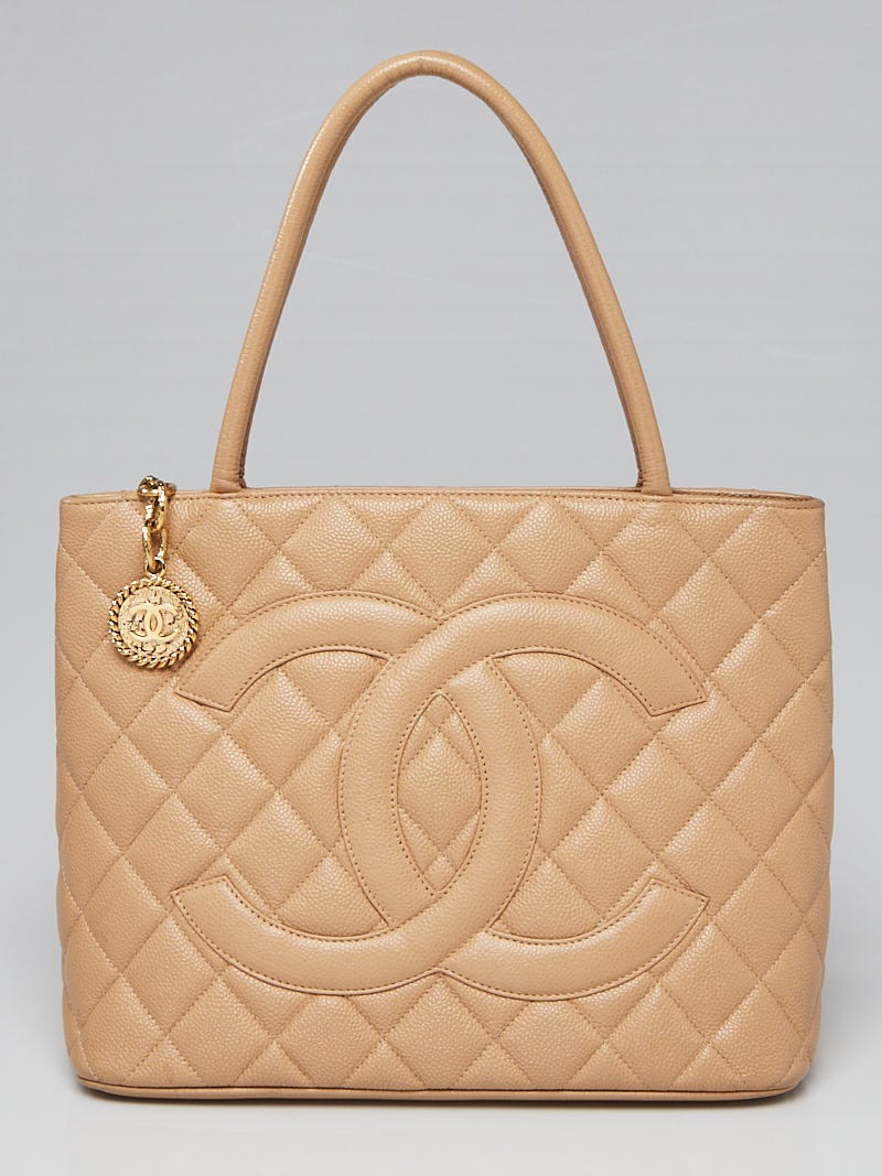 Chanel Chanel Beige Quilted Caviar Leather Medallion Tote Bag