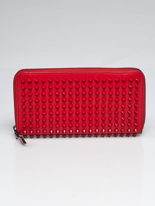 Christian Louboutin Red Leather Panettone Spikes Zip-Around Wallet