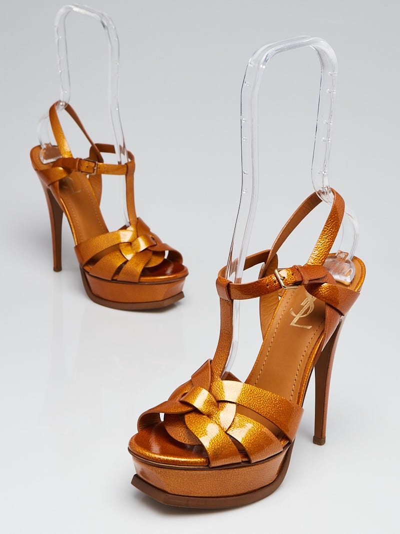 Yves Saint Laurent Orange Patent Leather Tribute 105 Sandals