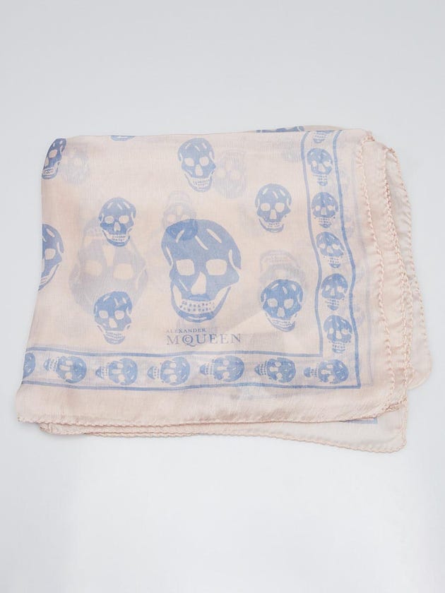 Alexander McQueen Pink /Blue Silk Chiffon Classic Skull Scarf