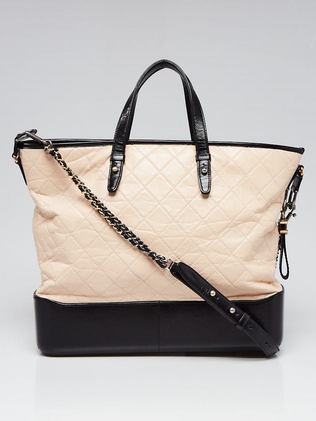Chanel Beige/Black Quilted calfskin Leather Large Gabrielle Shopping Tote Bag