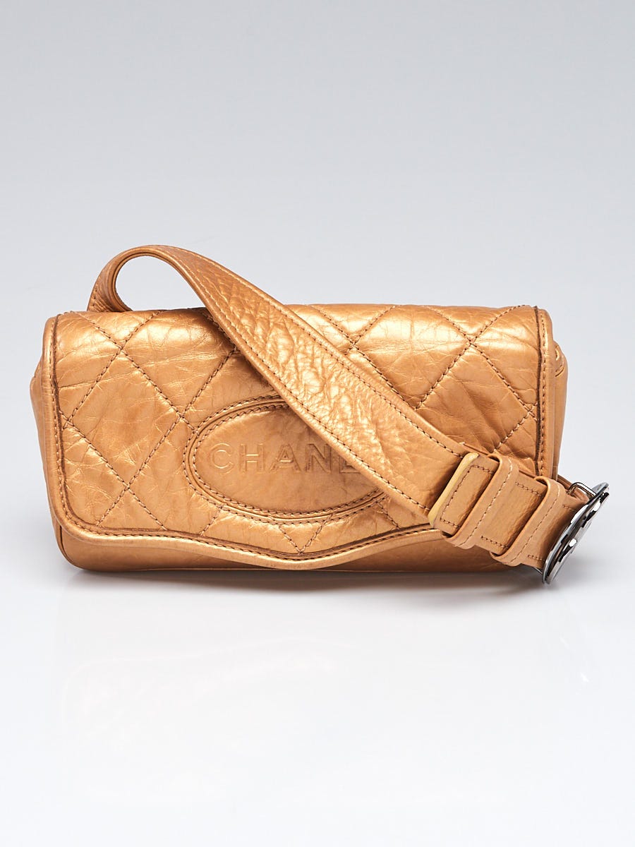Chanel Gold Quilted Distressed Leather Small Messenger Bag - Yoogi's Closet
