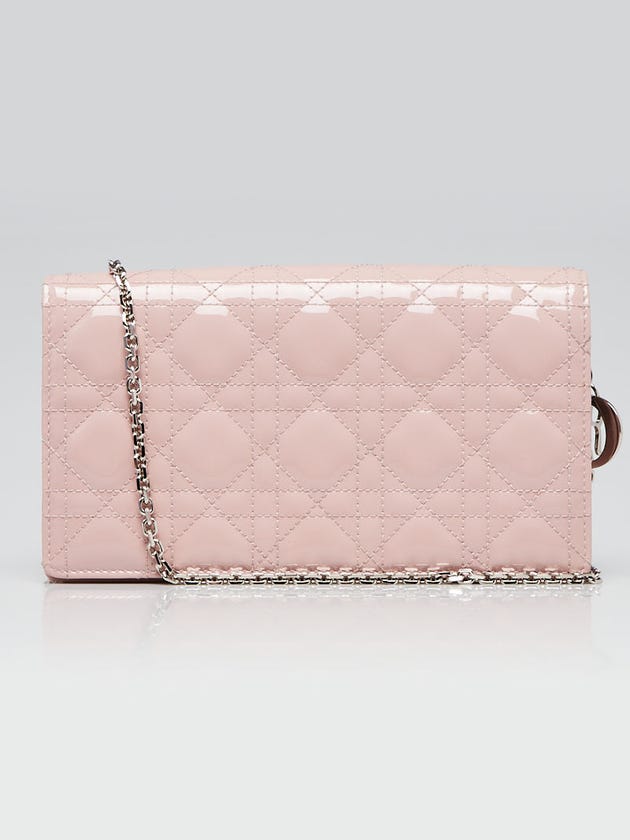 Christian Dior Pink Quilted Patent Leather Lady Dior Clutch Bag