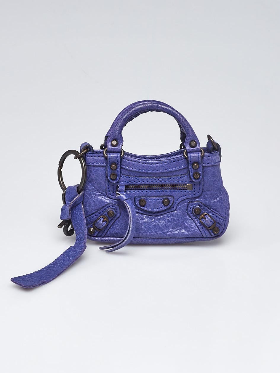 Balenciaga Blue Lavande Lambskin Leather Mini City Bag Key Holder and Bag - Yoogi's Closet