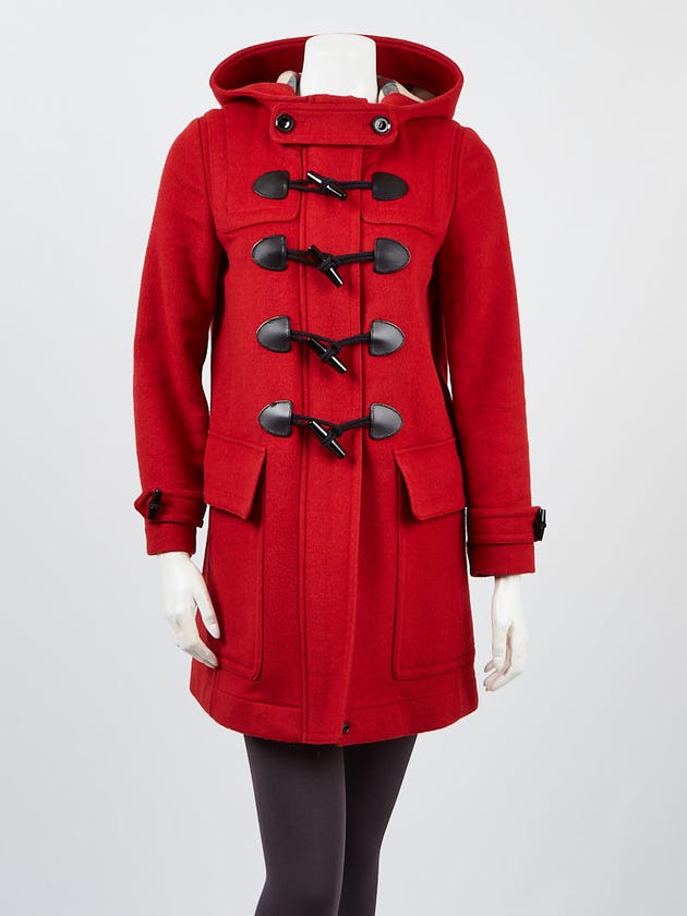 Burberry Brit Red Wool Kensington Duffle Toggle Coat Size 4/38