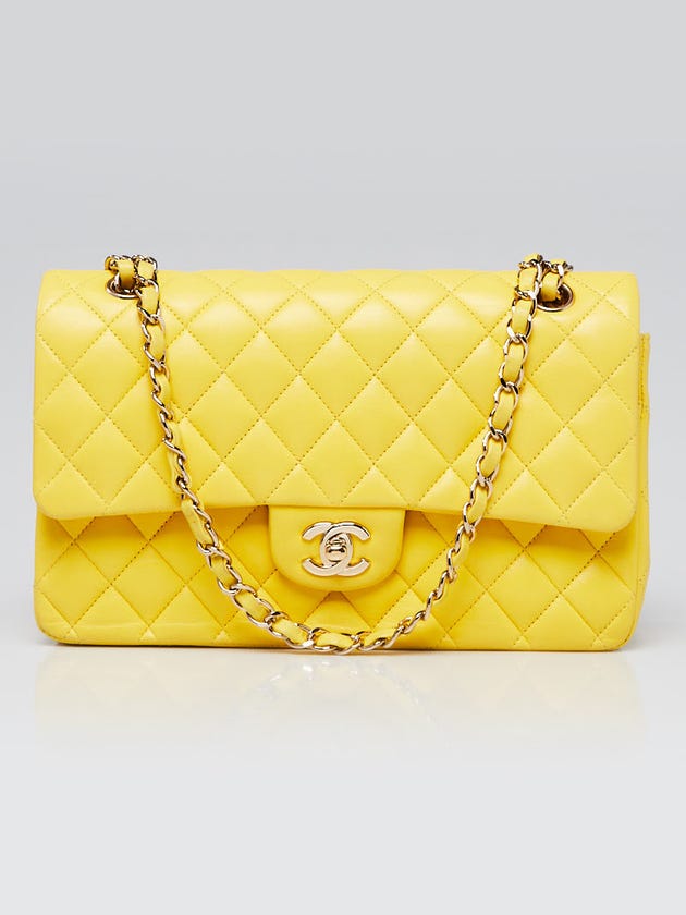 Chanel Yellow Quilted Lambskin Leather Classic Medium Double Flap Bag