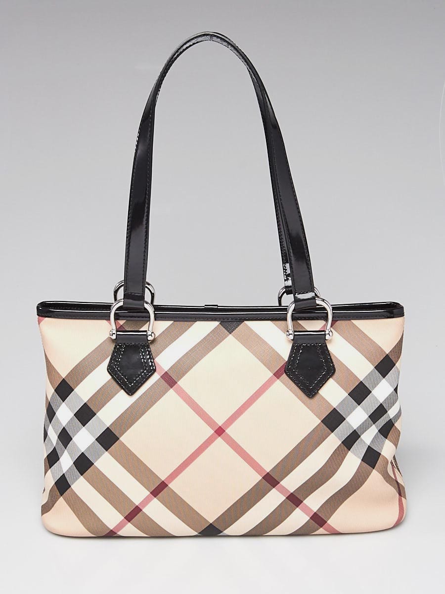 Burberry Black Patent Leather Supernova Check Coated Canvas Regent
