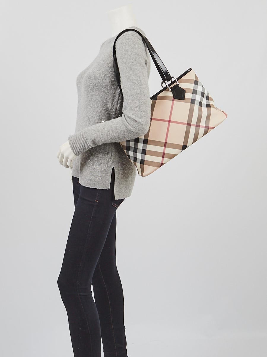 Burberry Black Patent Leather Supernova Check Coated Canvas