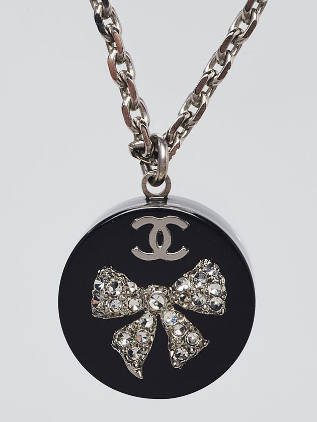 Chanel Black Resin and Crystal Bow CC Pendant Necklace