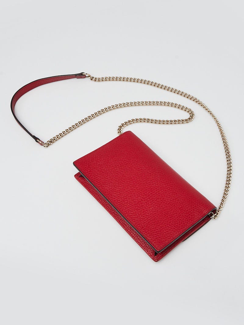 Gucci Red Leather Interlocking G Wallet On Chain Clutch Bag