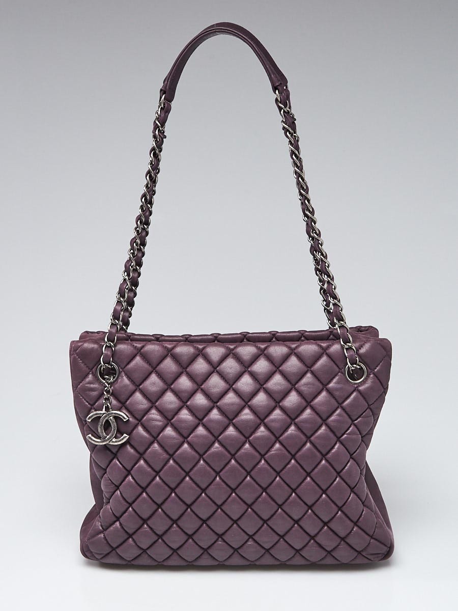 Chanel Plum Quilted Iridescent Calfskin Leather New Bubble Small Tote Bag -  Yoogi's Closet