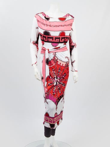 Emilio Pucci Pink/White Rayon Printed Long Sleeve Dress Size 12/46 | Yoogi's Closet Emilio Pucci Pink/White Rayon Printed Long Sleeve Dress Size 12/46 | Yoogi's Closet