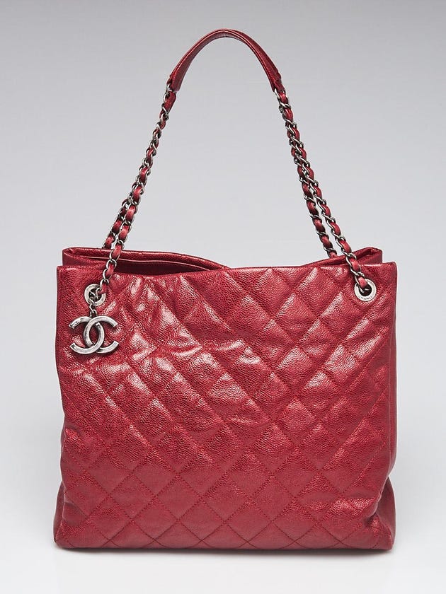 Chanel Rouge Fonce Quilted Glazed Caviar Leather Crave Shopping Tote Bag