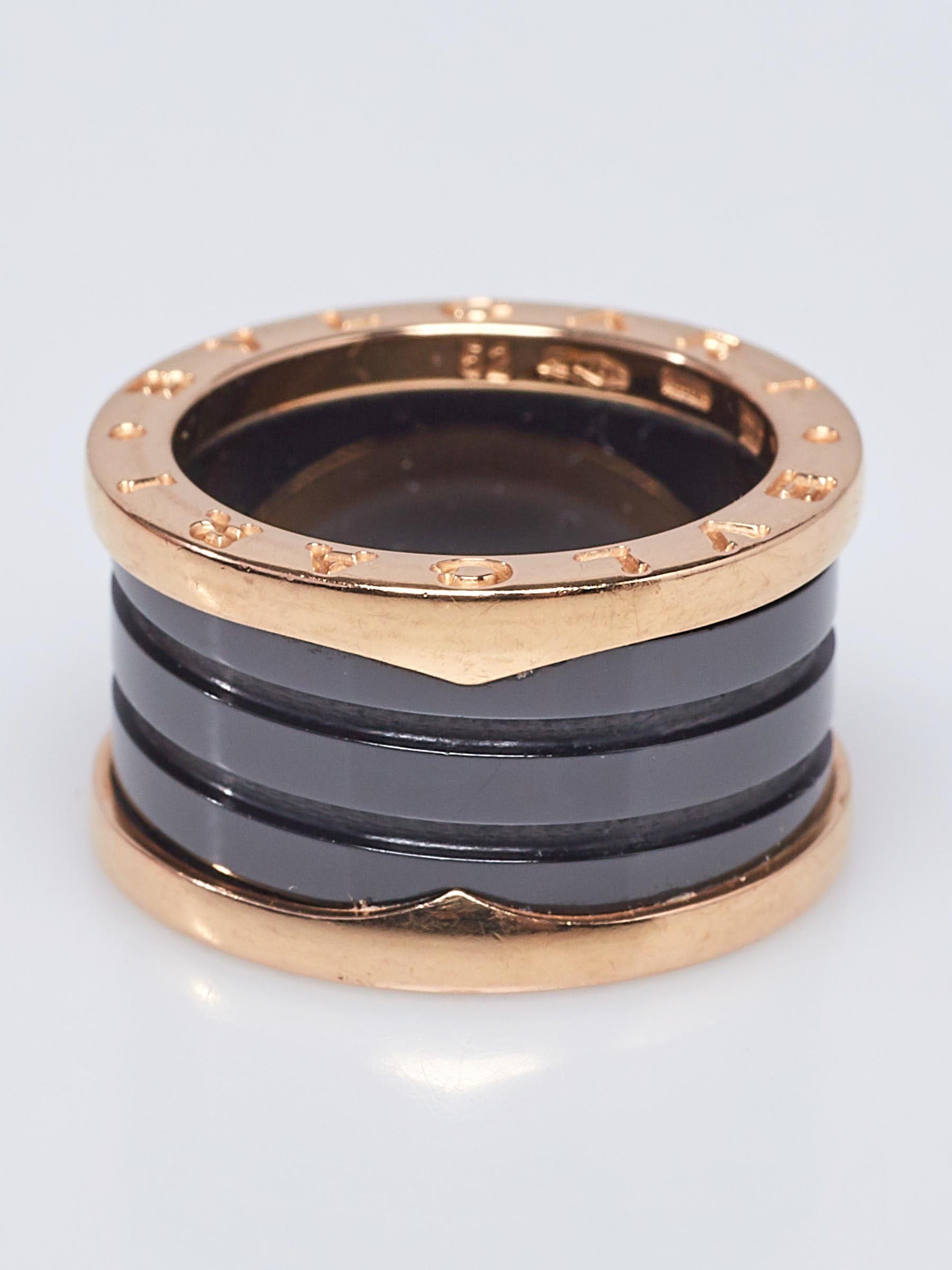 Bvlgari 18k Rose Gold and Black Ceramic B.Zero1 4 Band Ring Size 6