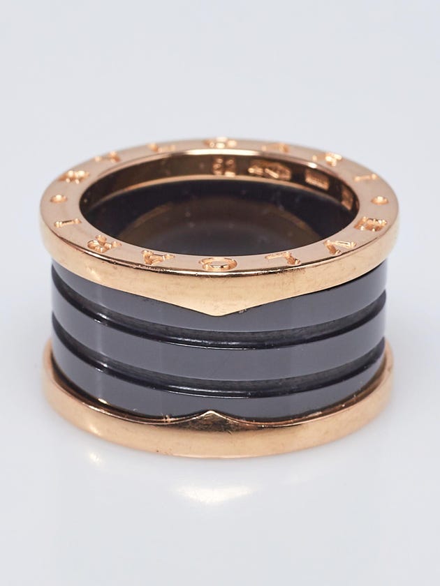 Bvlgari 18k Rose Gold and Black Ceramic B.Zero1 4 Band Ring Size 6