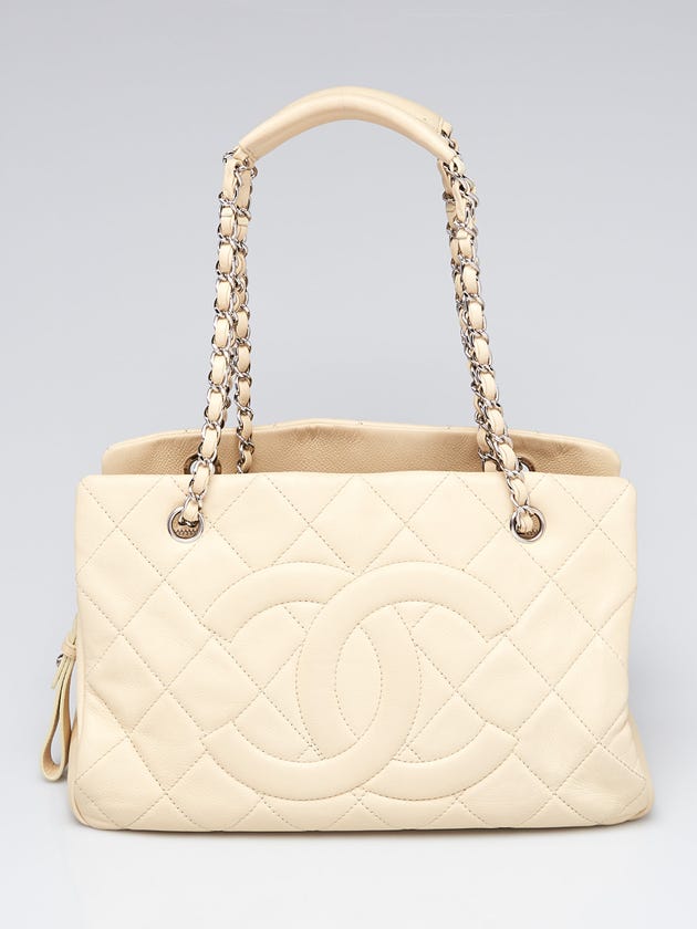 Chanel Ivory Quilted Calfskin Leather CC Timeless Soft Tote Bag