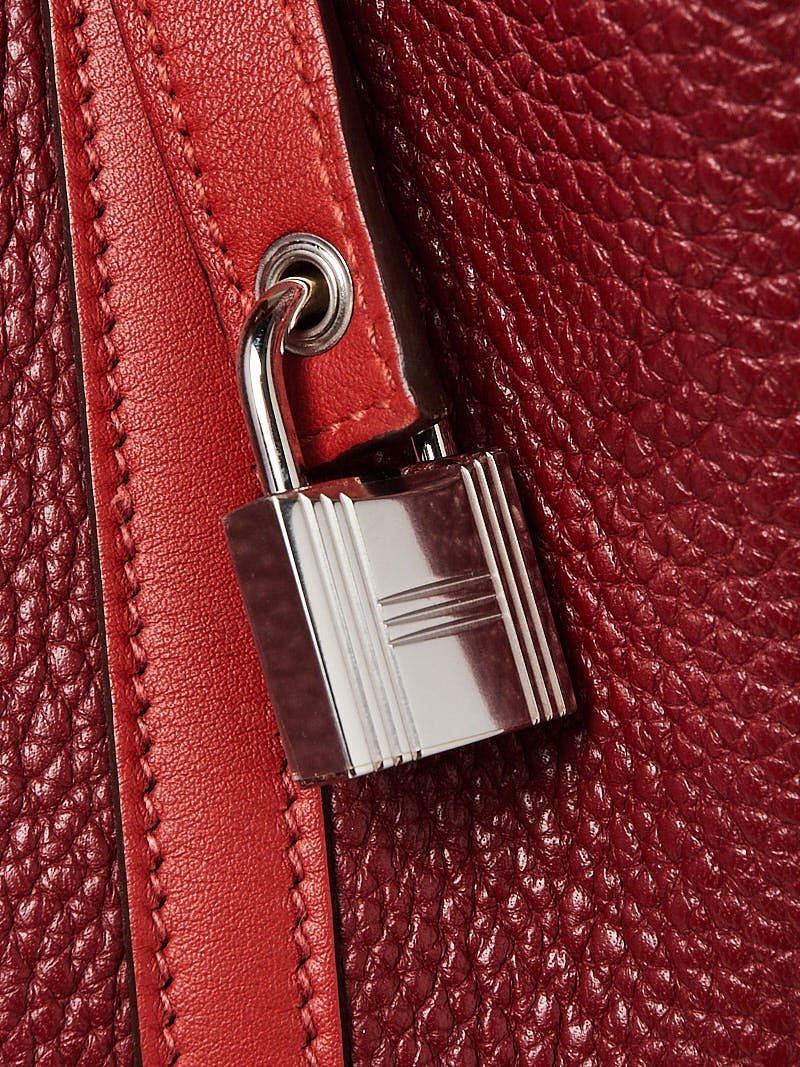 Hermes 22cm Bi-Color Gold/Rouge H Clemence Leather Palladium Plated Picotin  Lock Bag - Yoogi's Closet