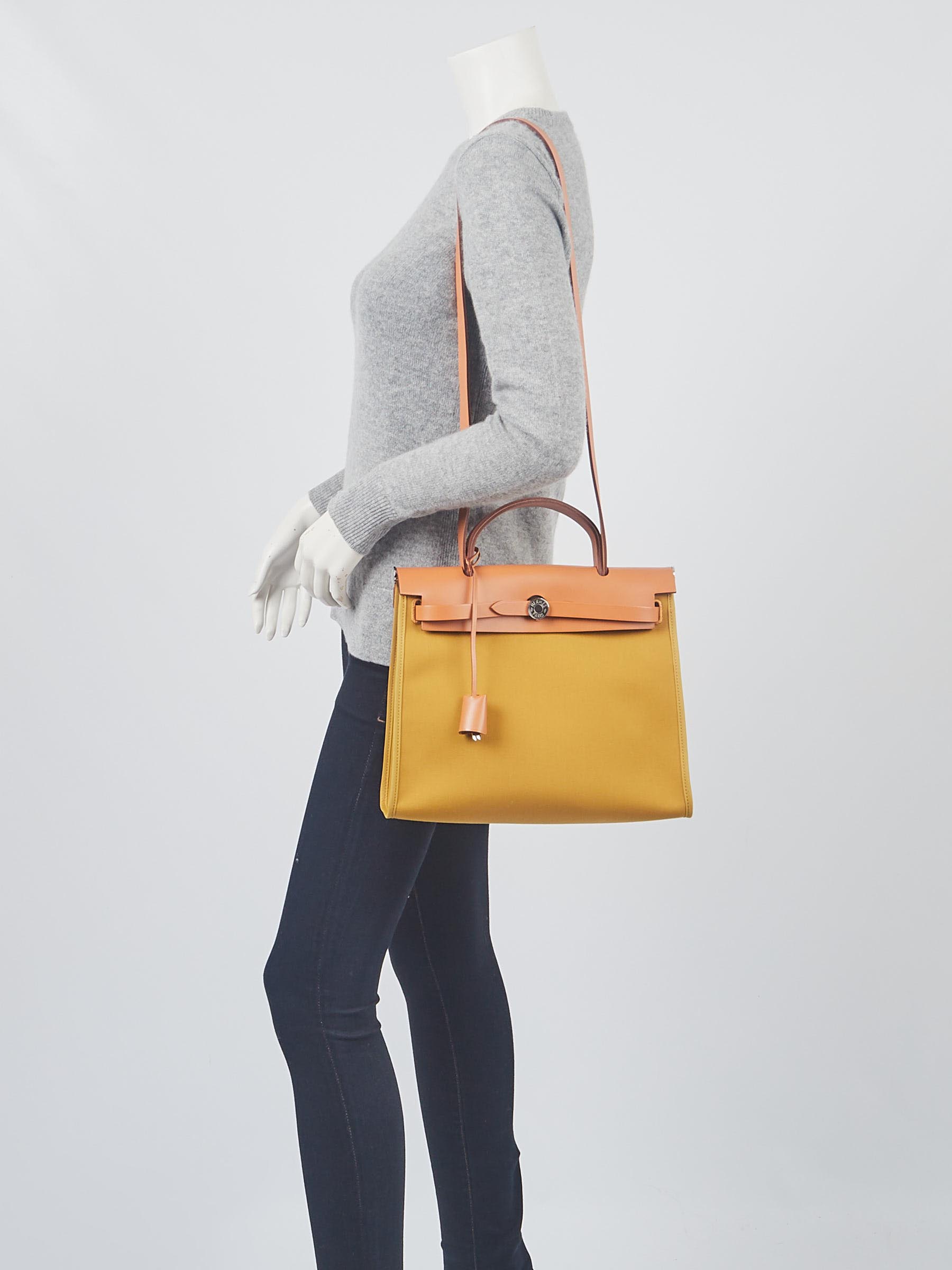 Hermes Herbag Zip Bag PM 31cm in Canvas and Calf Leather Etoupe Elephant  Grey/Yellow 2022