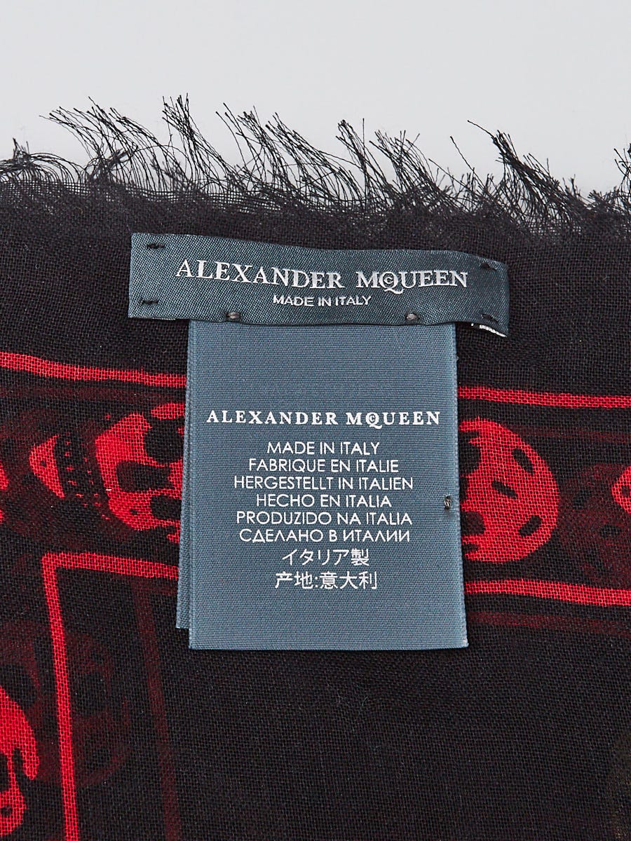 Alexander McQueen Black/Red Modal and Silk Skull Scarf | Yoogi's