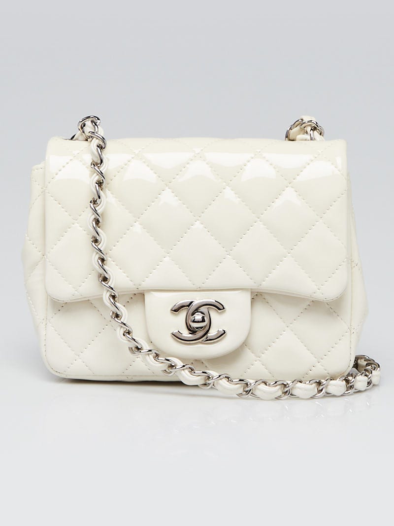 Chanel Dark White Quilted Patent Leather Classic Square Mini Flap