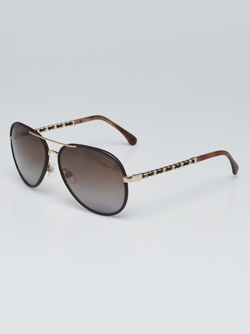 Chanel Brown Leather CC Aviator Pilot Winter Sunglasses - 4219 - Yoogi's  Closet