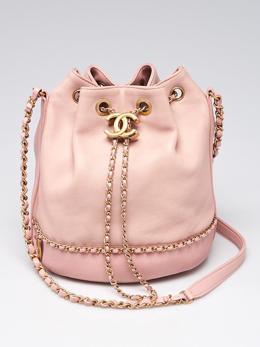 Chanel Pink Leather Lovely Chains Drawstring Bucket Bag - Yoogi's Closet