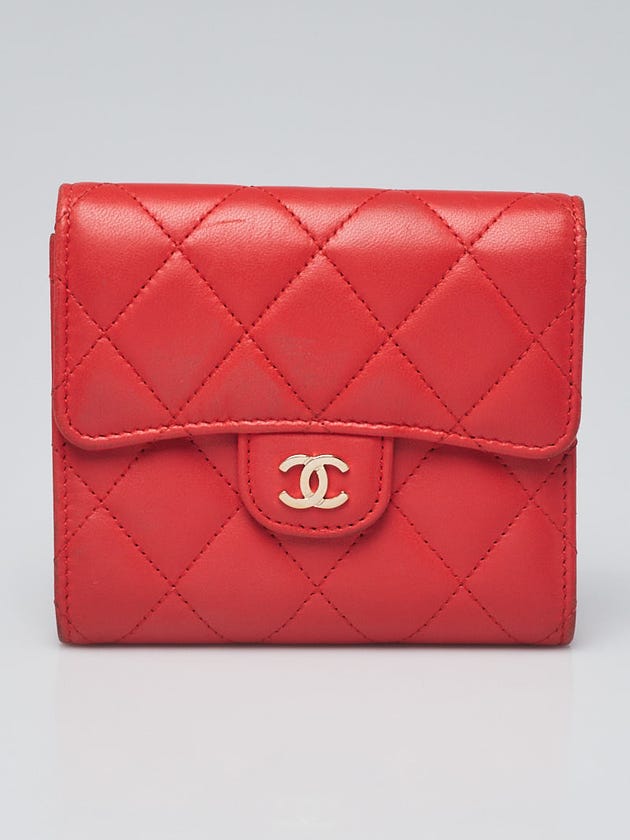 Chanel Orange Quilted Lambskin Leather Small Compact Flap Wallet