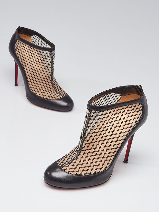 Christian Louboutin Black Leather and Lace Voilette Anna May 100 Booties Size 6/36.5