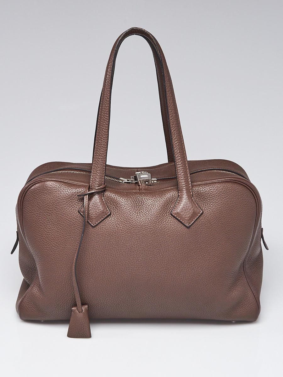 Hermes 35cm Chocolate Clemence Leather Victoria II Bag | Yoogi's