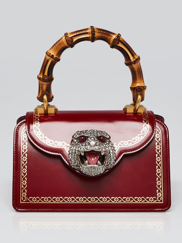 Gucci Cerise Smooth Leather Bamboo Top Handle Small Thiara Bag