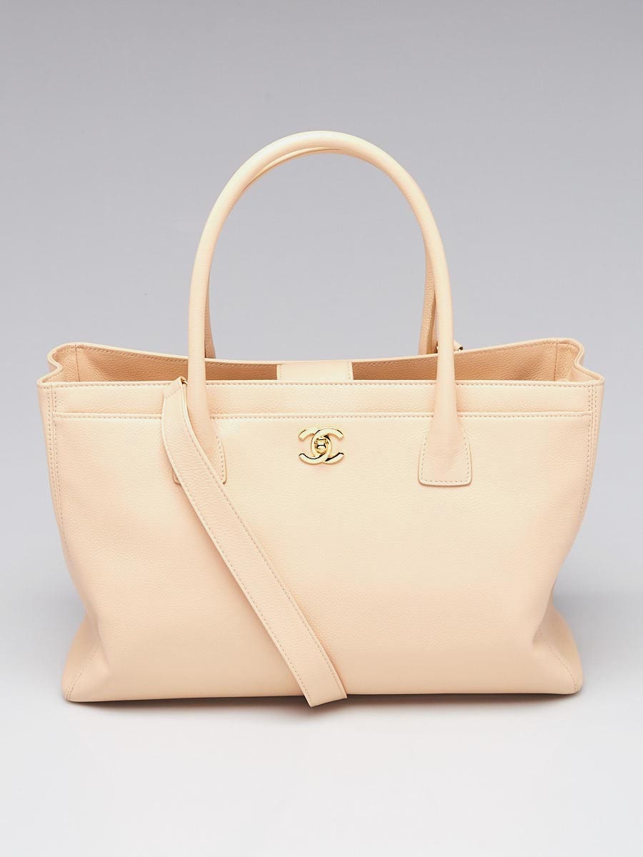 Chanel Light Beige Pebbled Leather Cerf Shopping Tote Bag - Yoogi's Closet