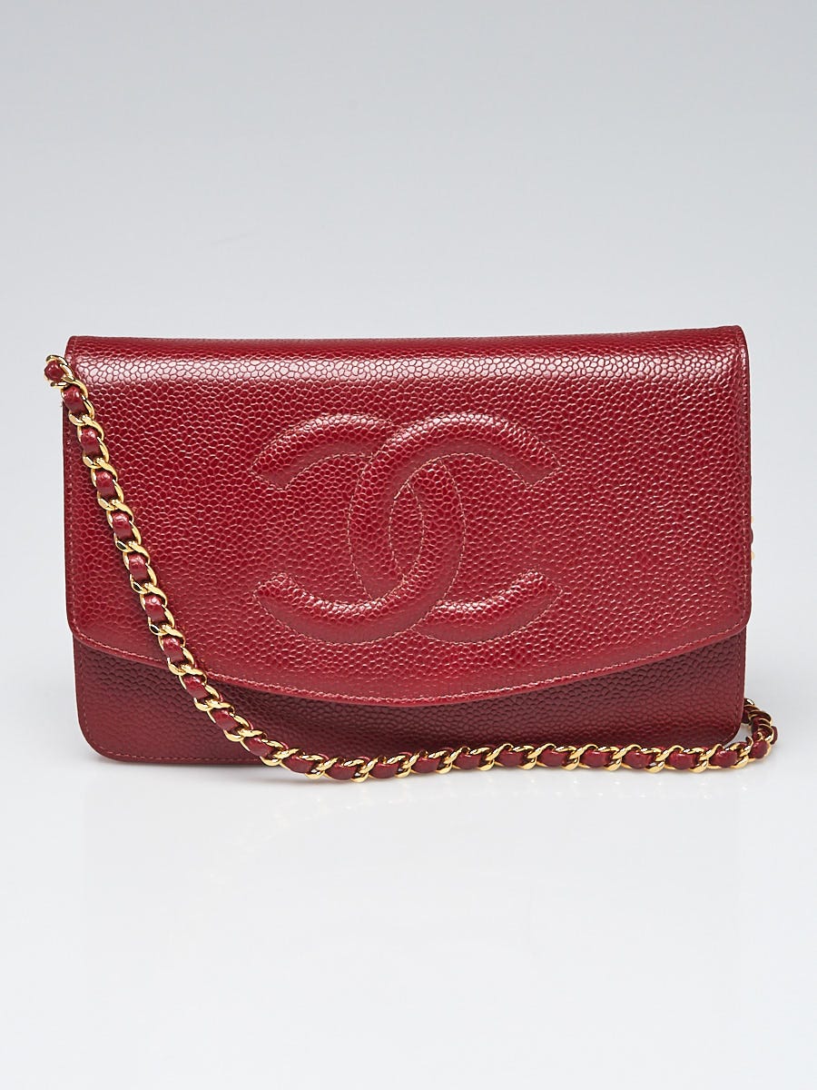 Chanel Red Quilted Caviar Timeless Classic Clutch with Chain Gold Hardware, 2019 (Like New), Womens Handbag