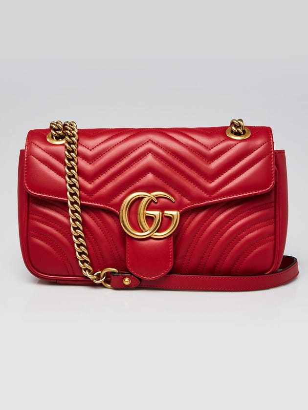 Gucci Red Quilted Leather GG Marmont Small Matelasse Shoulder Bag