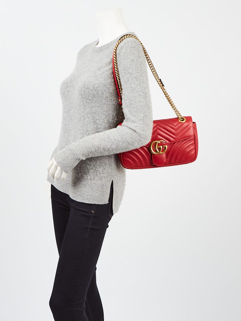 Gucci Red Quilted Leather GG Marmont Medium Matelasse Shoulder Bag -  Yoogi's Closet