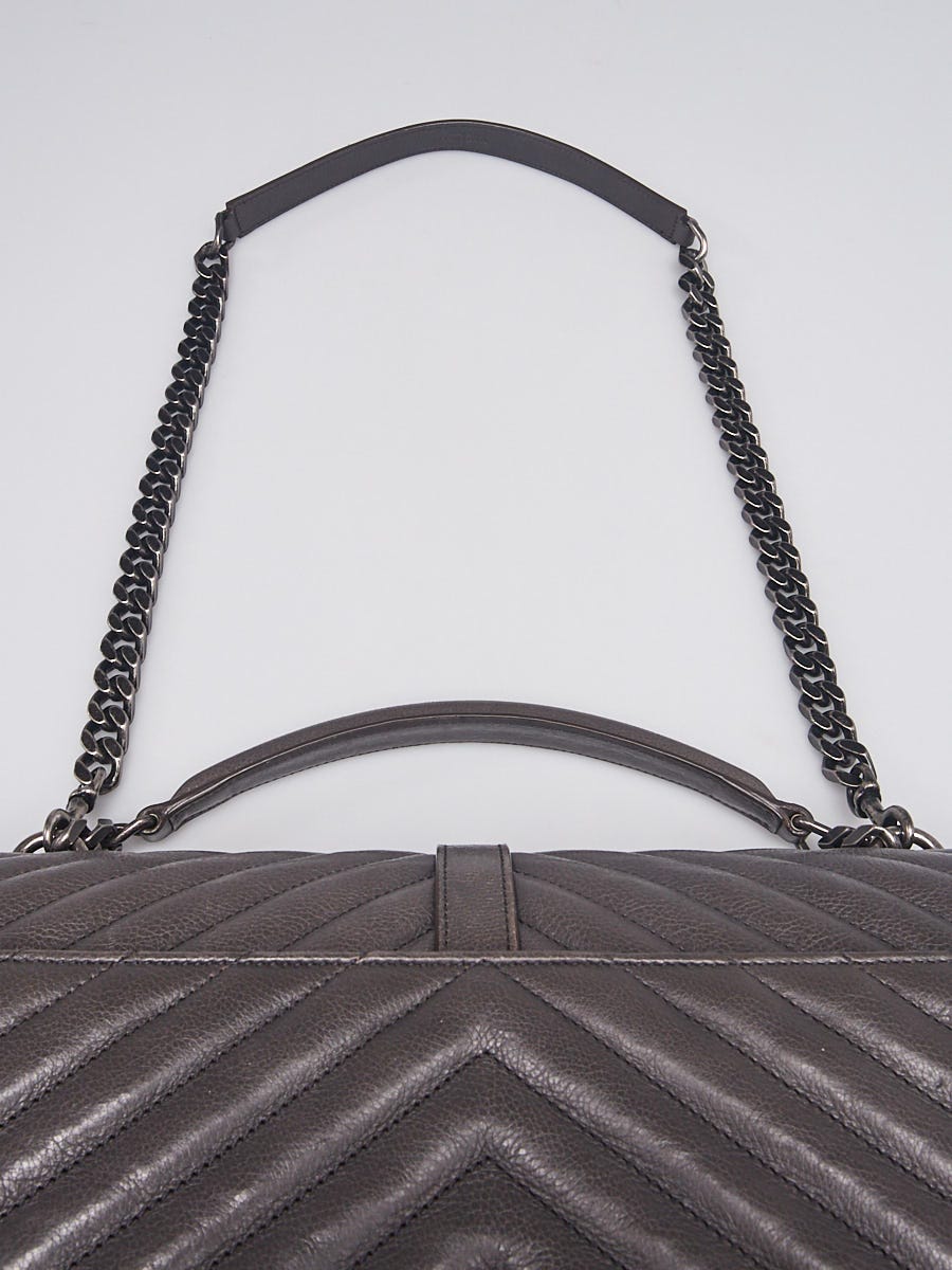 Yves Saint Laurent Burgundy Chevron Quilted Leather/Suede Monogram Medium  College Bag - Yoogi's Closet