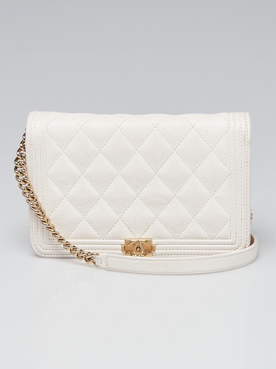 Chanel White Quilted Leather Boy WOC Clutch Bag - Yoogi's Closet