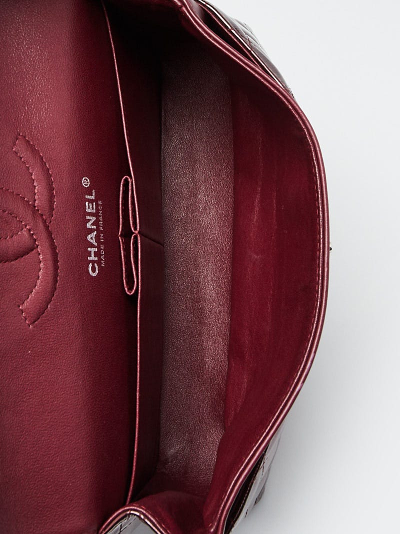 Chanel Burgundy Quilted Striated Patent Leather Classic