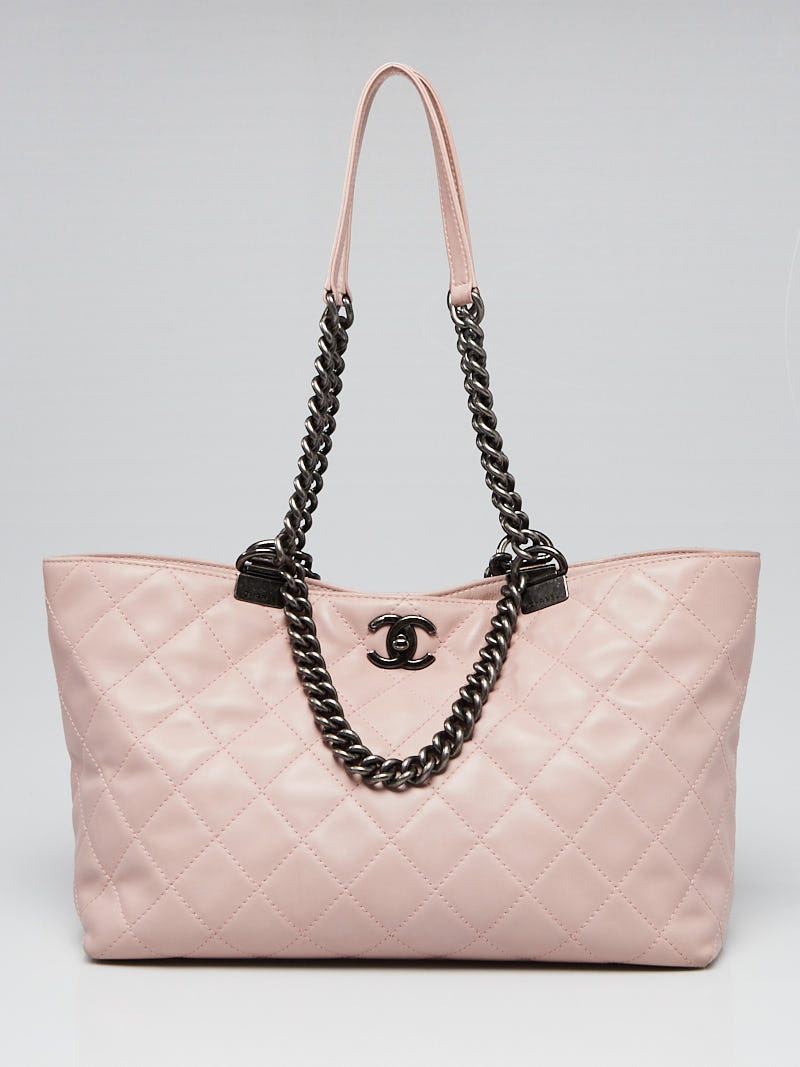 Chanel Light Pink Quilted Lambskin Leather Two-Way Tote Bag