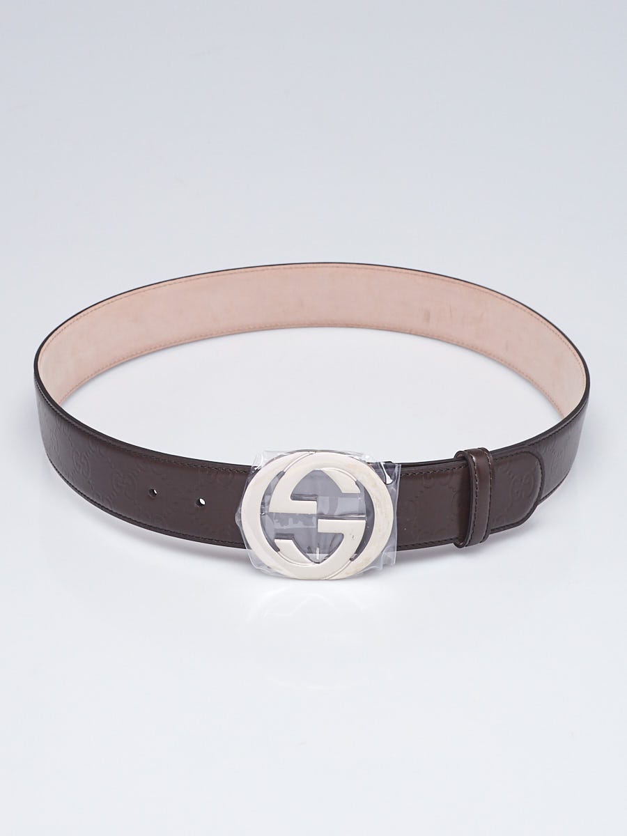 Gucci Brown Embossed Leather Interlocking G Buckle Belt Size 85/34
